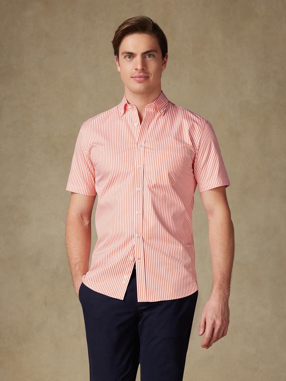 Camicia manica corta manica corta Barry a righe arancioni - Con buttoncini