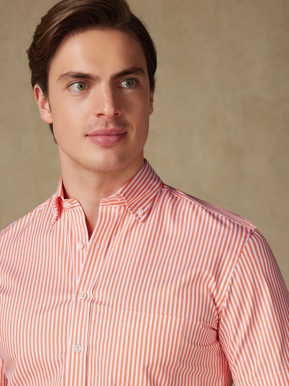 Camicia manica corta manica corta Barry a righe arancioni - Con buttoncini