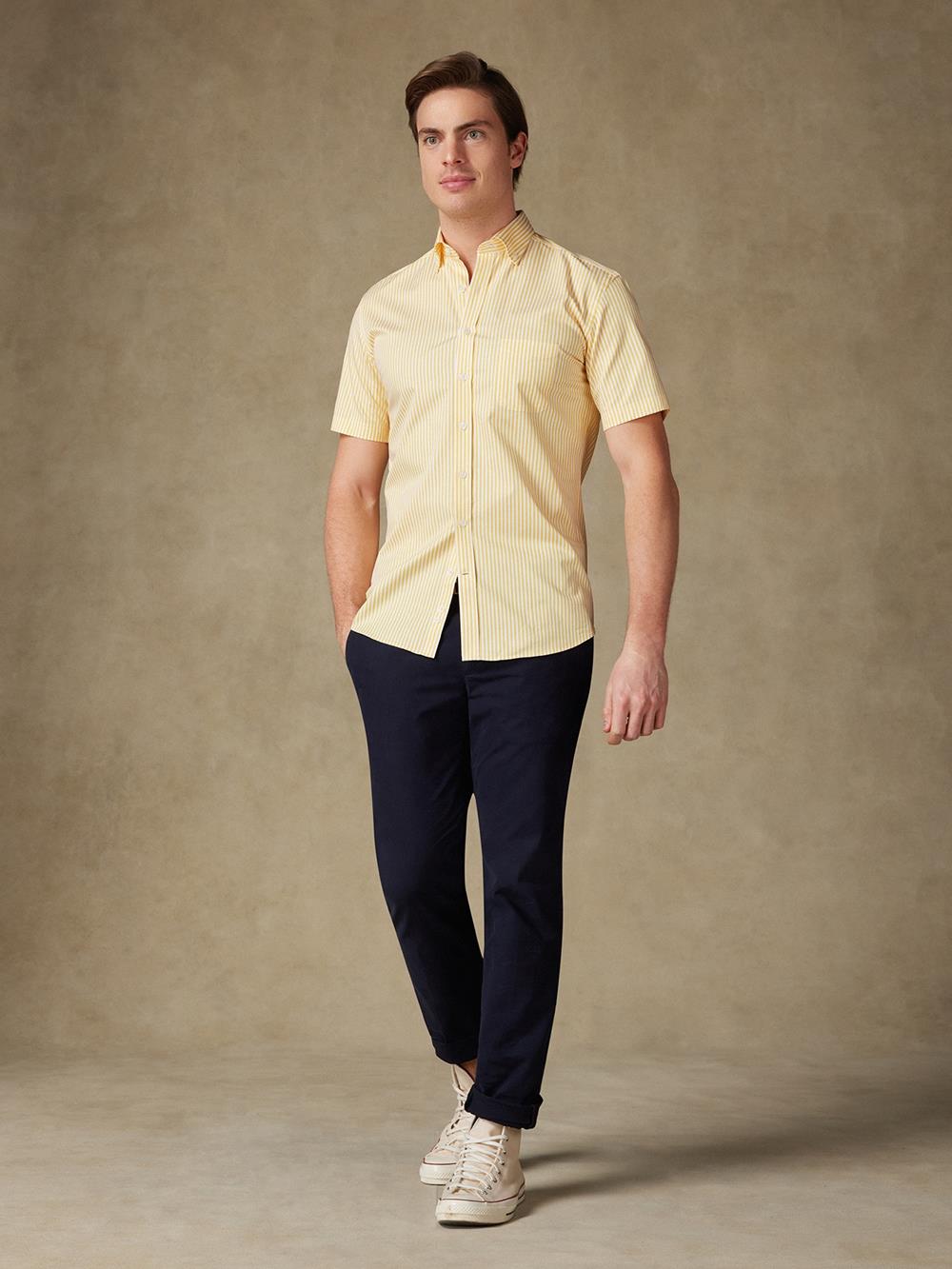 Buton down collar Barry stripe shortsleeves shirt - Yellow