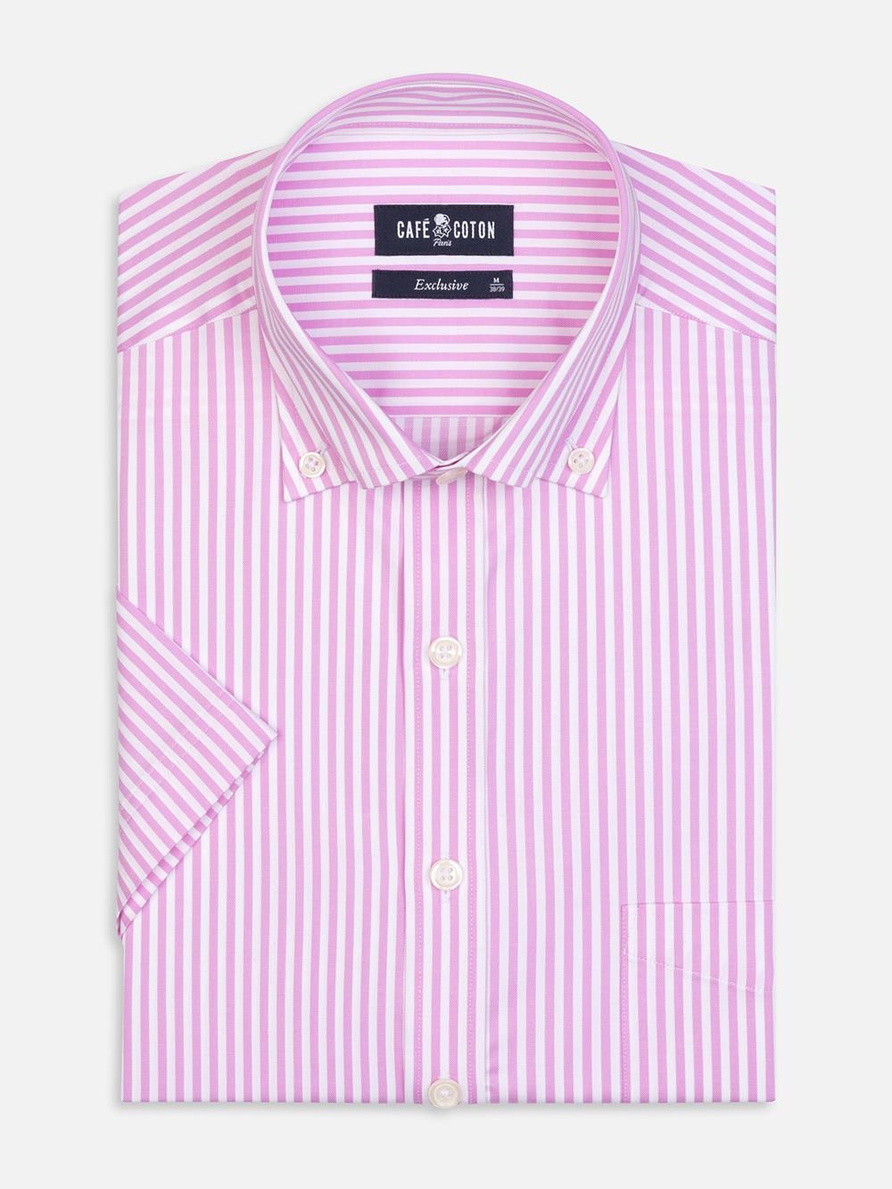 Chemise manches courtes Barry à rayures rose - Col boutonné