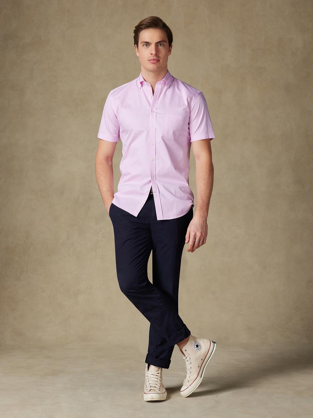 Buton down collar Barry stripe shortsleeves shirt - Pink