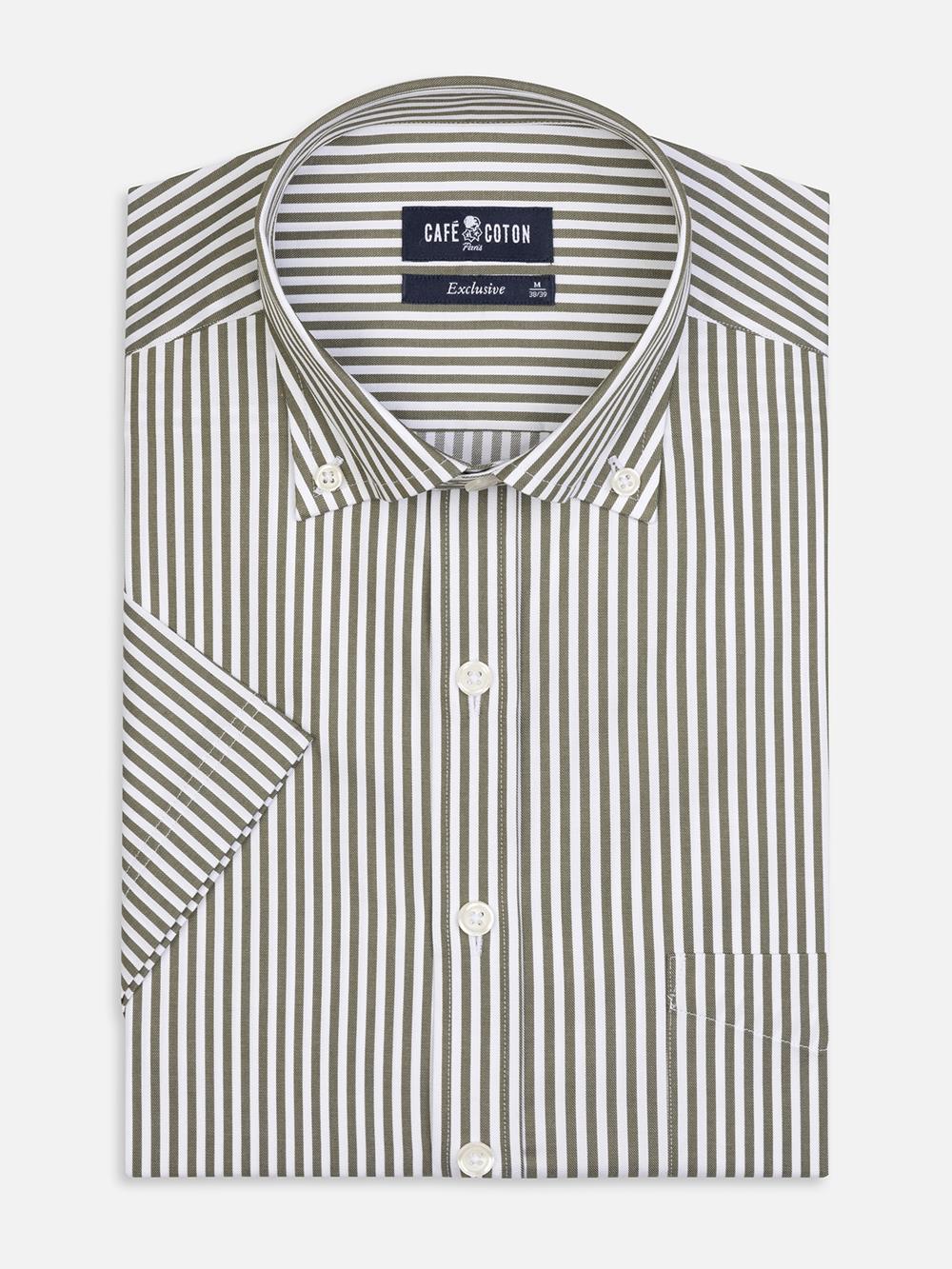 Buton down collar Barry stripe shortsleeves shirt - Kakhi 