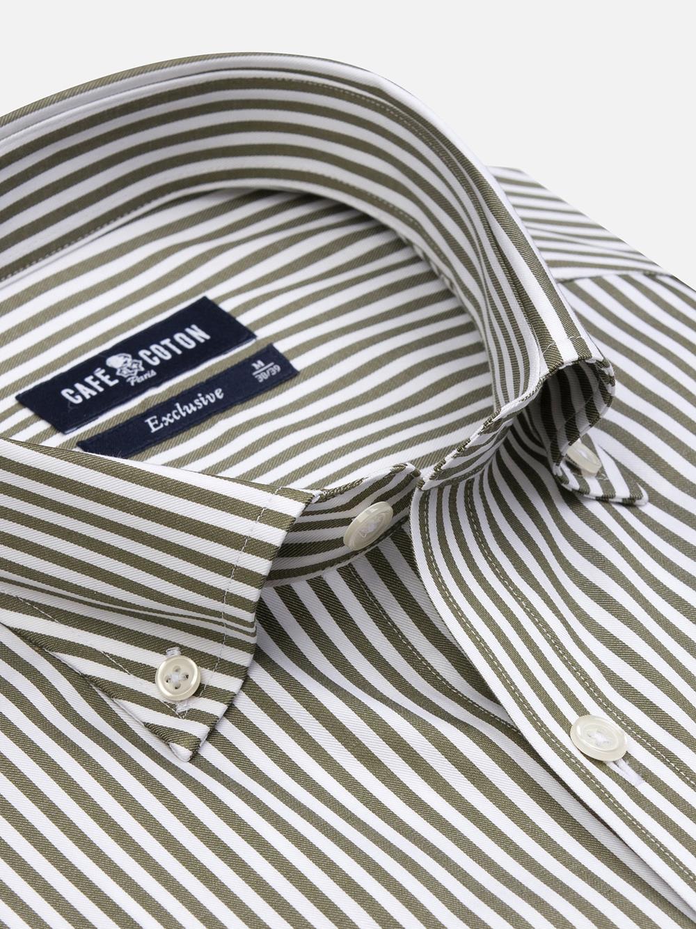 Camicia manica corta Barry a righe cachi - Con buttoncini