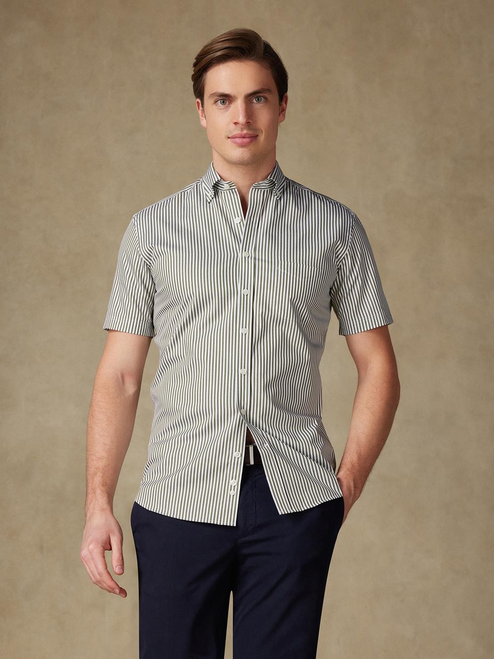 Barry kaki gestreept overhemd - Button-down kraag