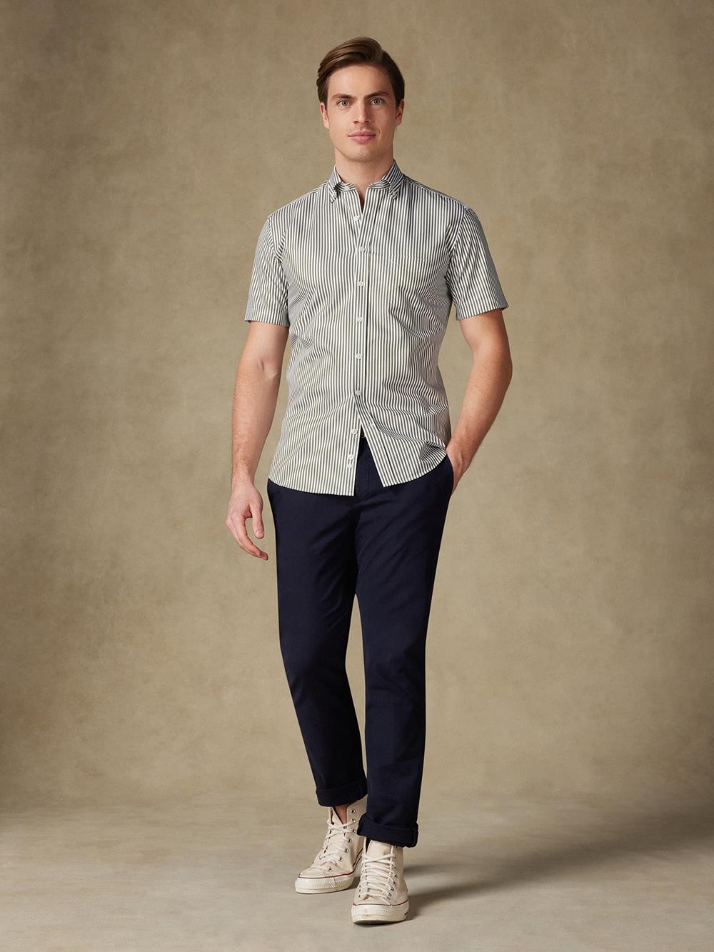 Barry kaki gestreept overhemd - Button-down kraag