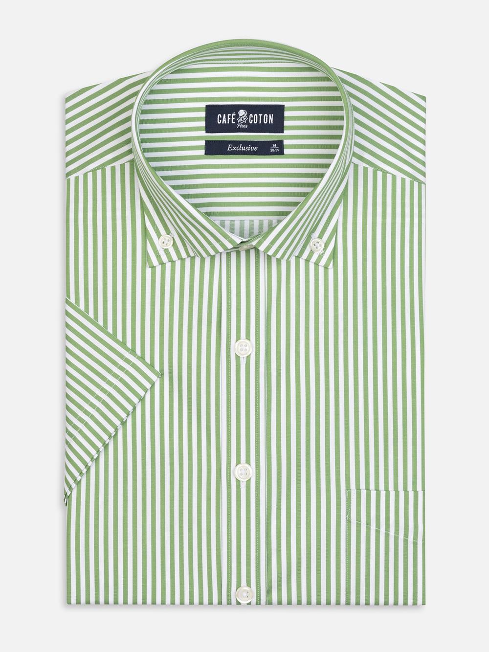 Kurzarmhemd Barry mit grünen Streifen - Button down kragen