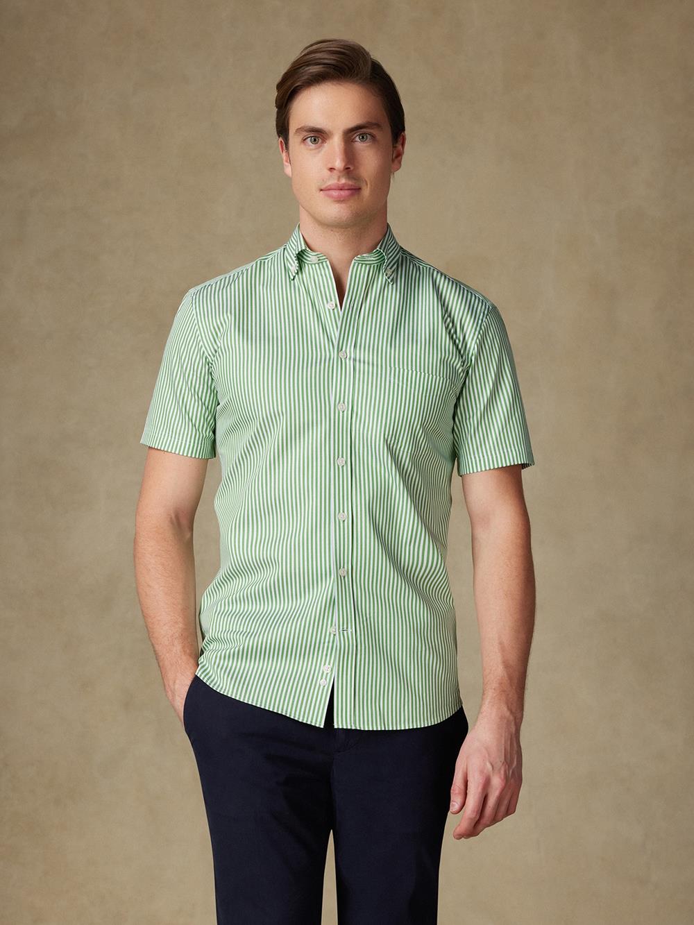 Camicia manica corta manica corta Barry a righe verdi - Con buttoncini