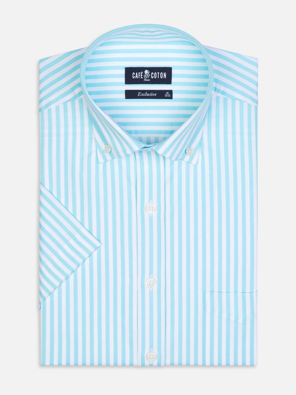 Benjy mint stripe short sleeves shirt  - Buttoned collar