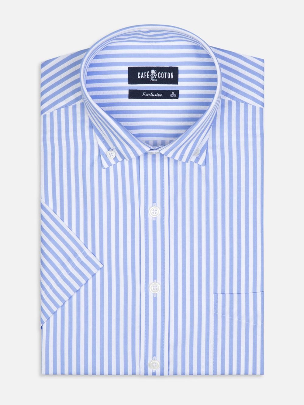 Benjy sky blue stripe short sleeves shirt  - Buttoned collar