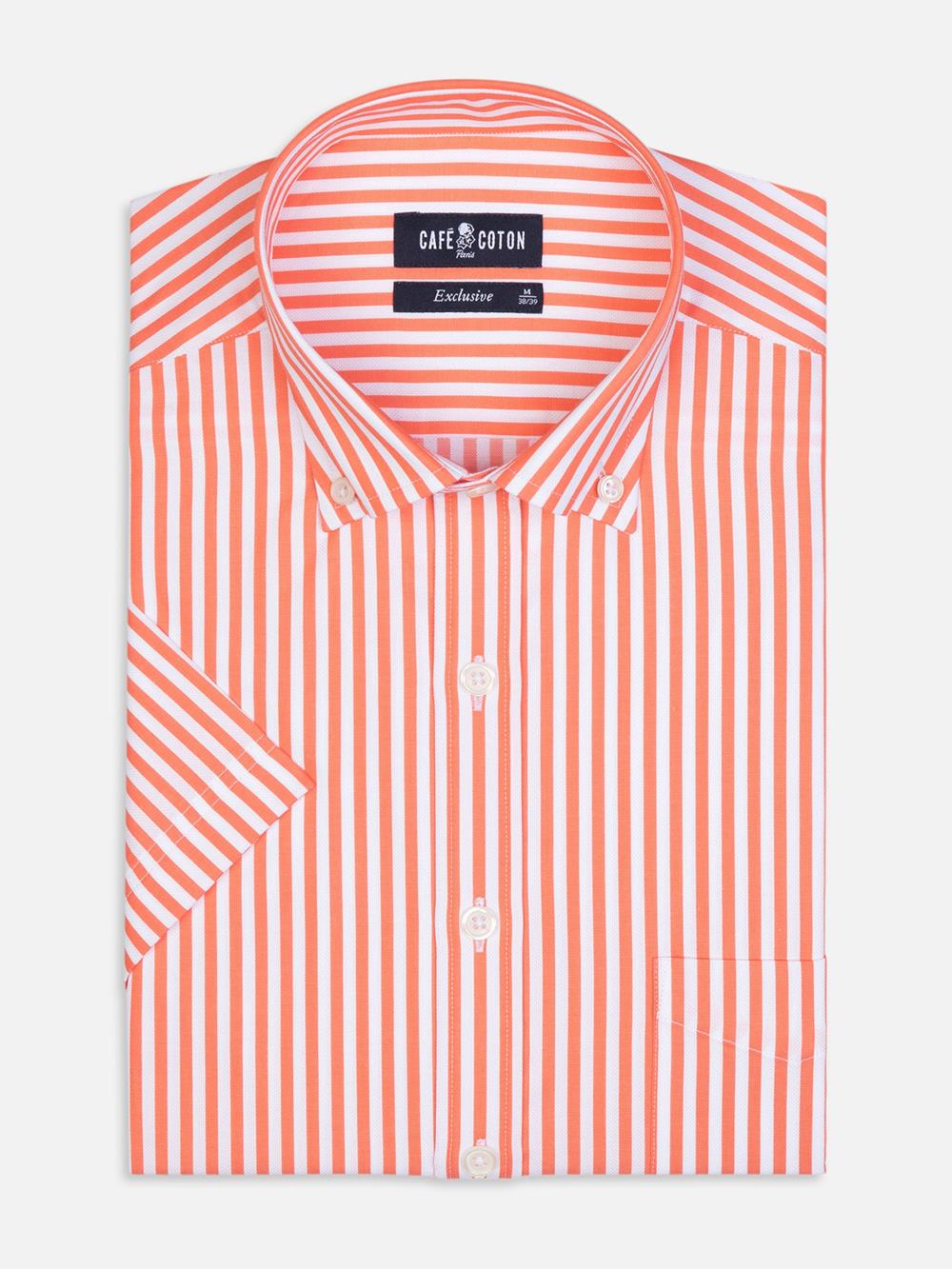 Benjy Kurzarmhemd mit orangefarbenen Streifen - Button-Down-Kragen