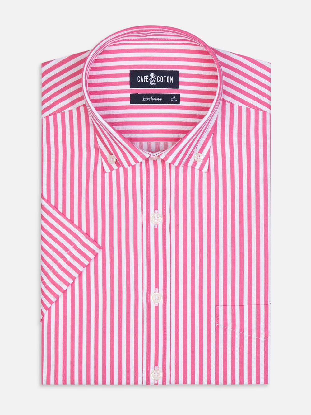 Chemise à manches courtes Benjy à rayures rose - Col Boutonné