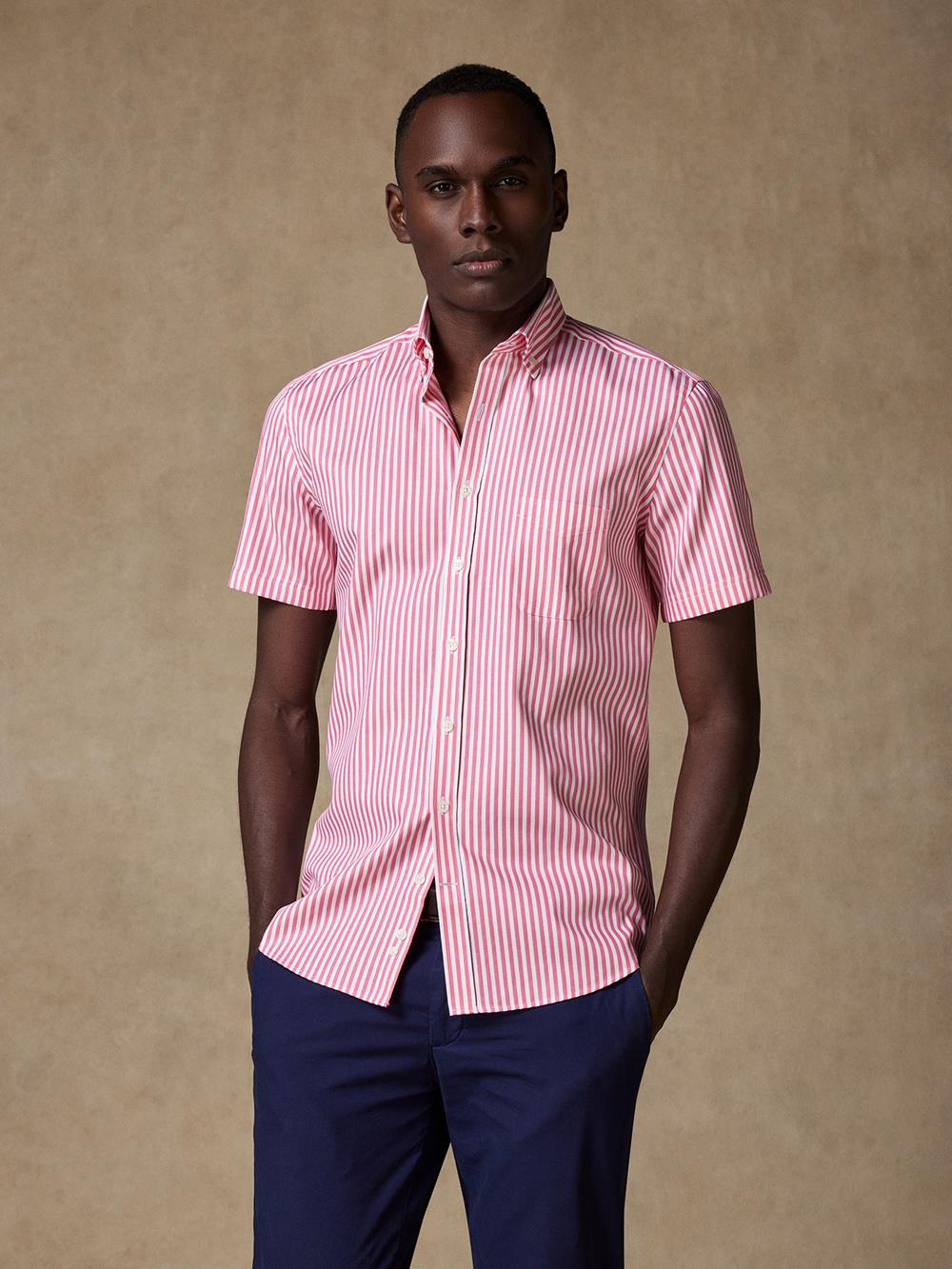 Benjy Kurzarmhemd mit rosa Streifen - Button-Down-Kragen