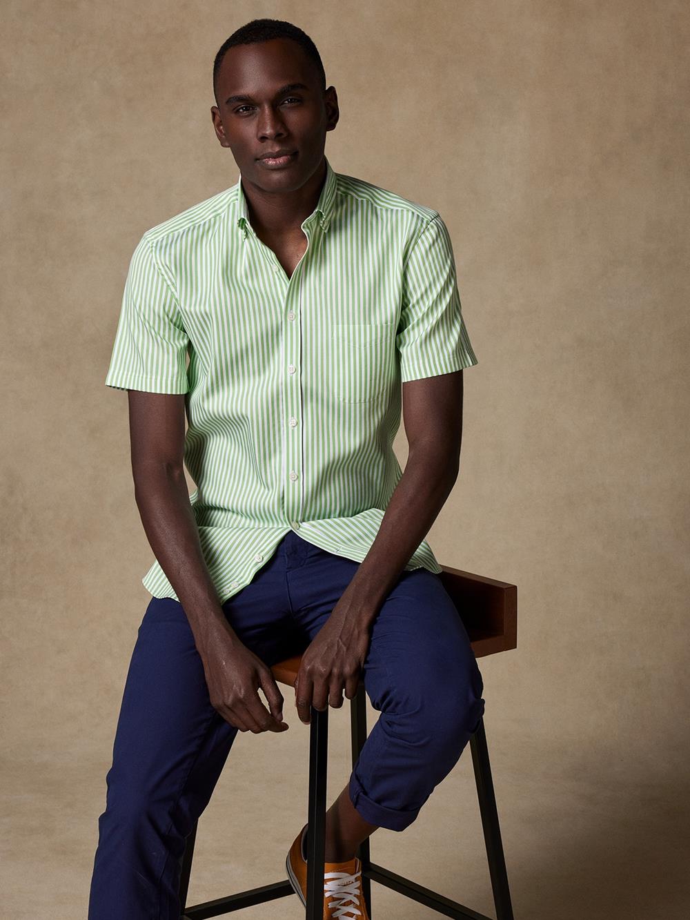 Benjy green stripe short sleeves shirt  - Buttoned collar