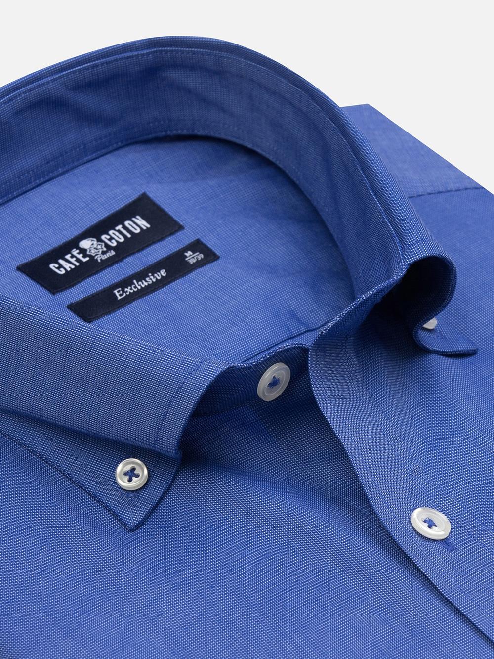 Camicia manica corta manica corta Bob in micro-oxford blu - Con buttoncini