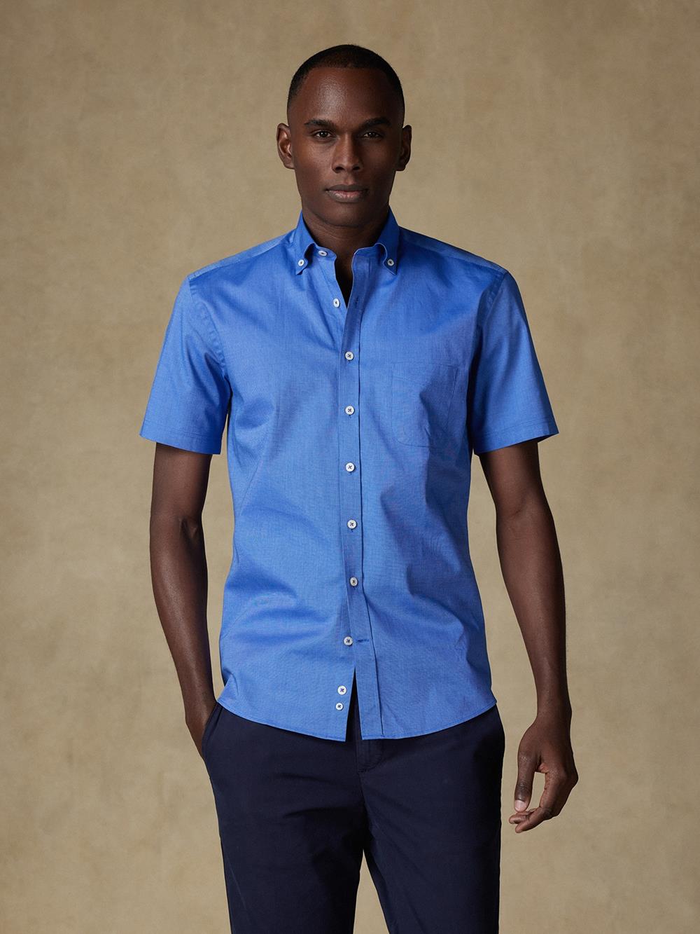 Camicia manica corta manica corta Bob in micro-oxford blu - Con buttoncini