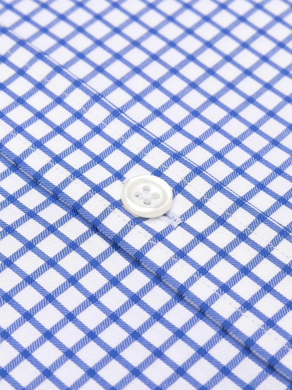 Chemise manches courtes Carlton à carreaux bleus  - Col boutonné