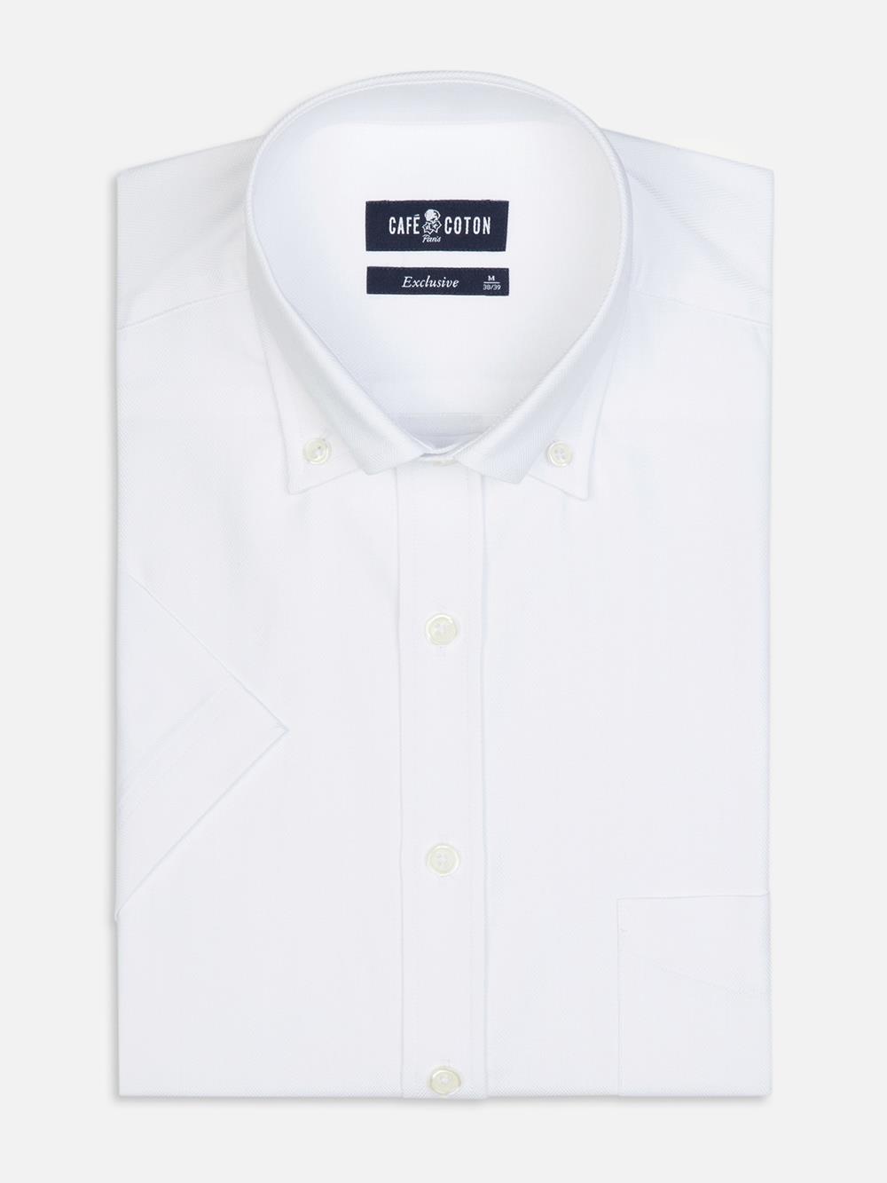 Wit visgraat overhemd met korte mouwen - Button-down kraag