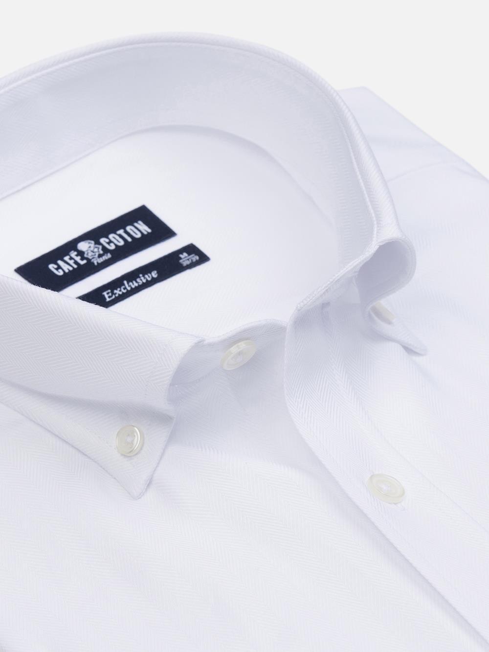 White herringbone Short Sleeve - Button-down collar