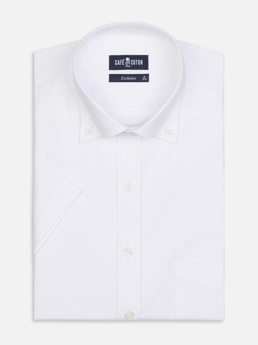 Wit visgraat overhemd  - Button-down kraag