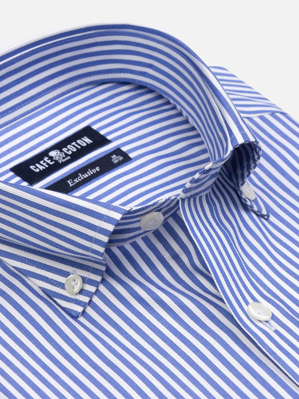 Kurzarmhemd Colin mit blauen Streifen - Button down kragen