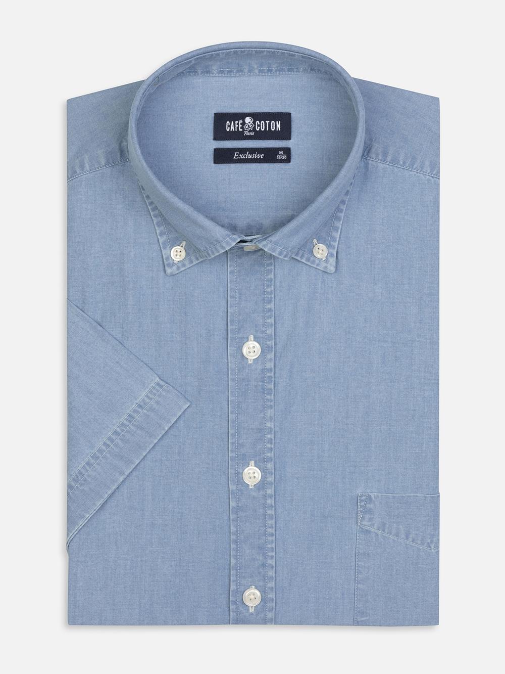 Dane blauw denim overhemd - Button-down kraag