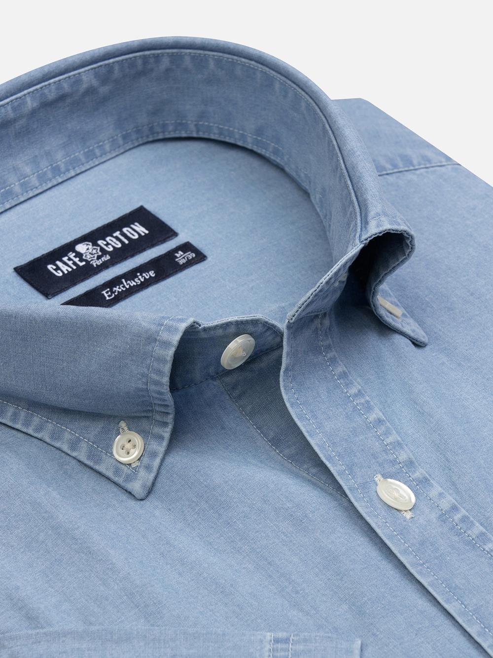 Dane blauw denim overhemd - Button-down kraag