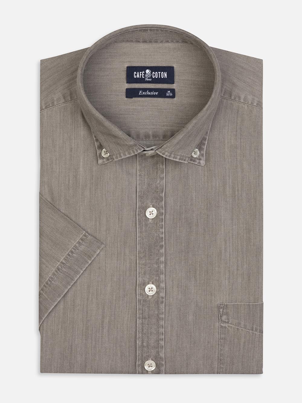 Camicia manica corta Darcy in denim grigio - Con buttoncini