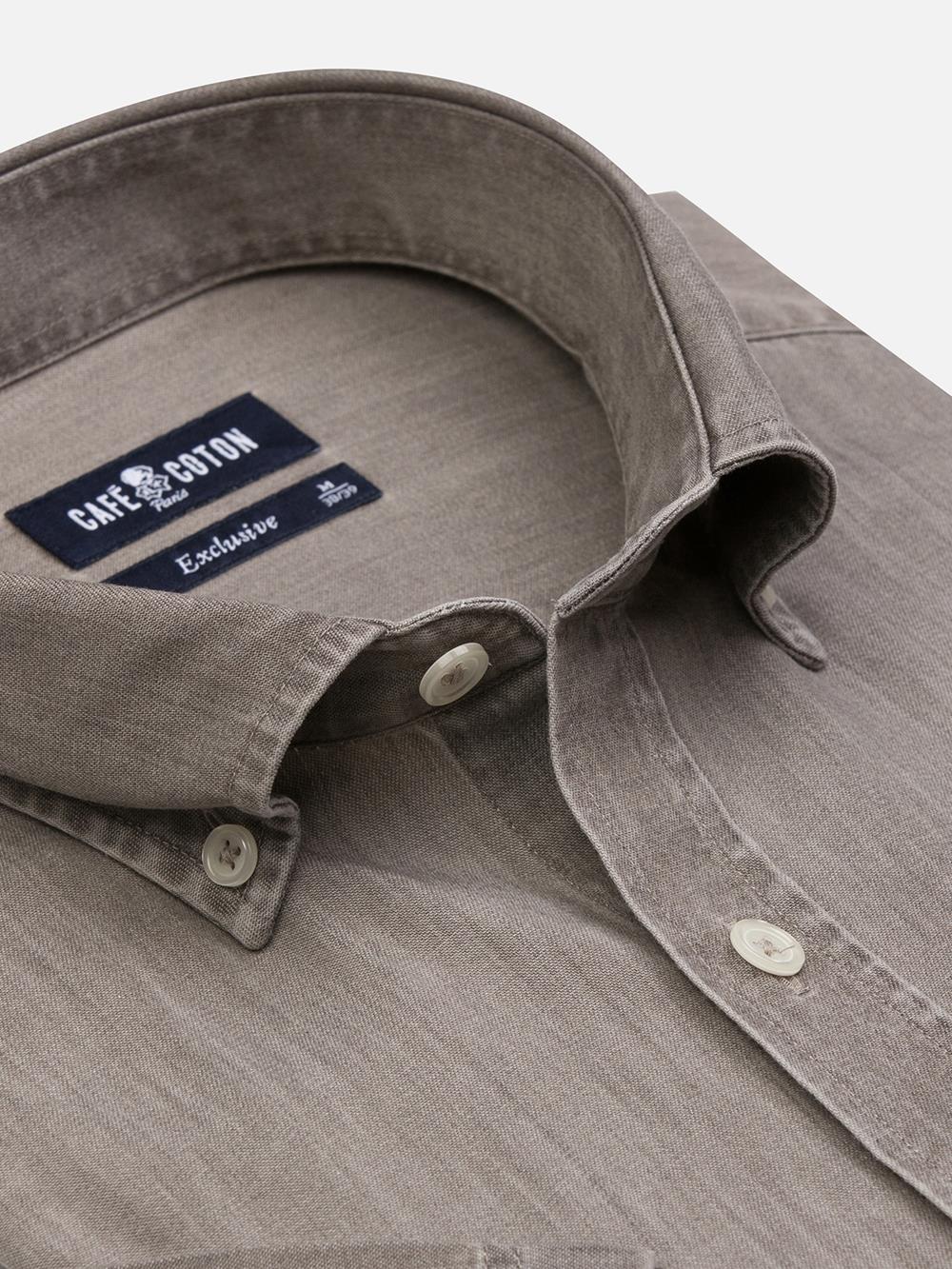 Buton down collar Darcy denim shortsleeves shirt - Grey