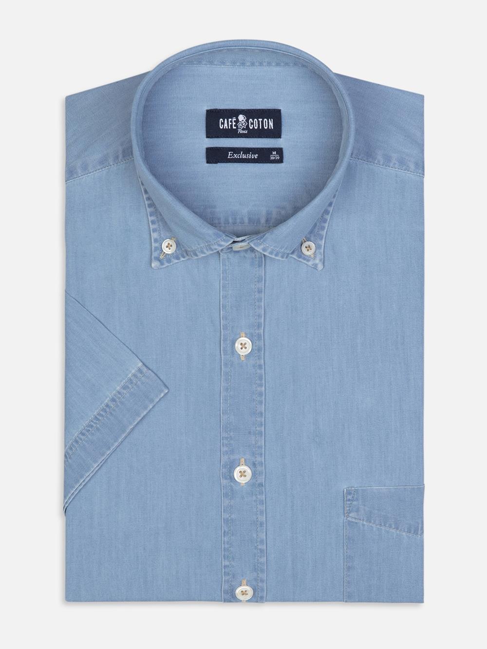 Denim short sleeves shirt  - Buttoned collar