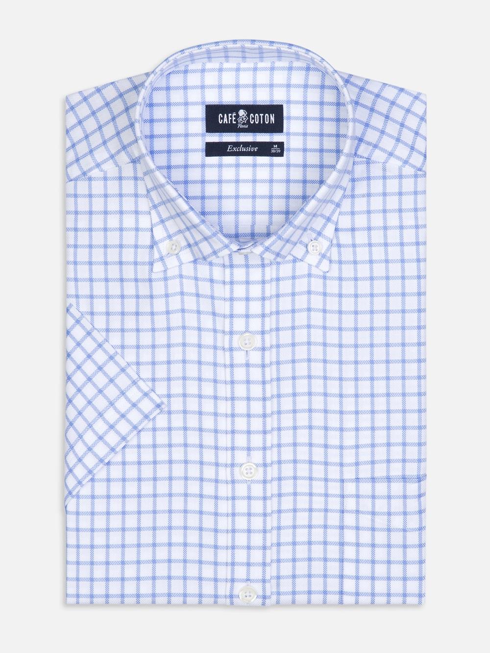 Dorian sky blue check short sleeves shirt  - Buttoned collar