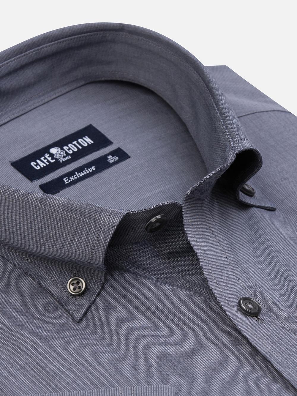  Chemise manches courtes en fil à fil grise - Col boutonné