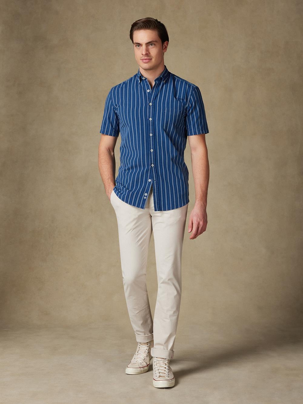 Gestreiftes Gerry-Kurzarmhemd aus Jeansstoff - Button down kragen