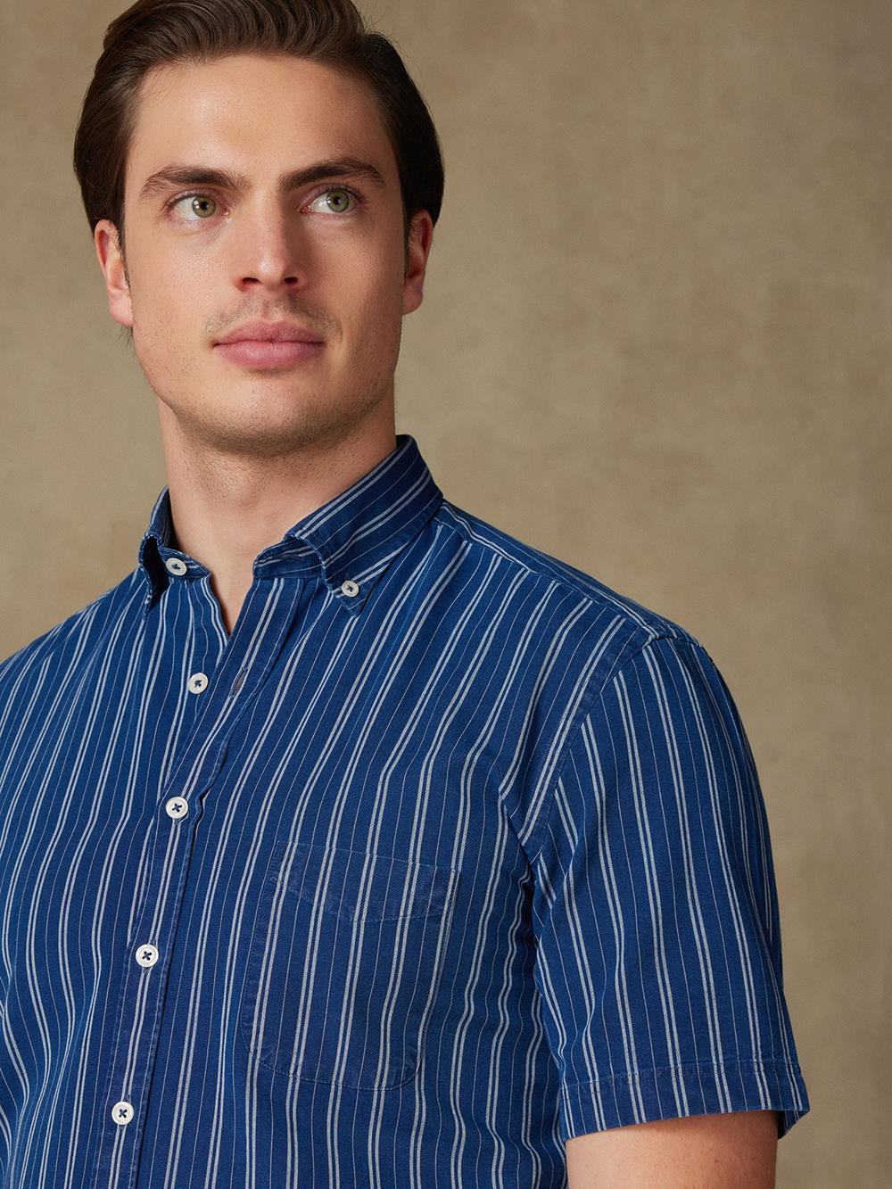 Camicia manica corta Gerry in denim a righe - Con buttoncini