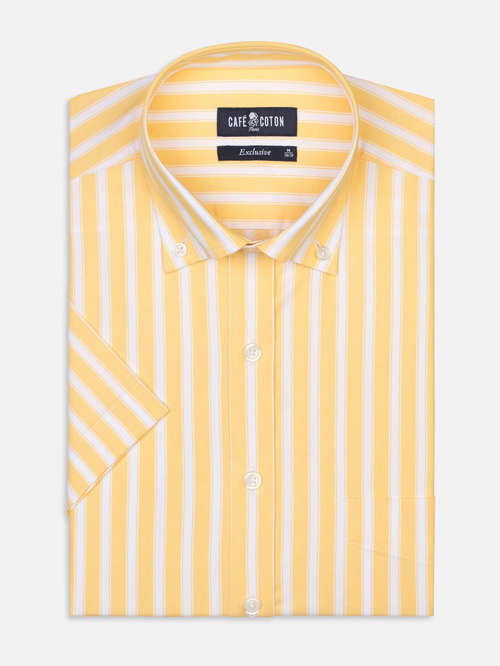 Yellow and white stripes twill shirt  - Short sleeves