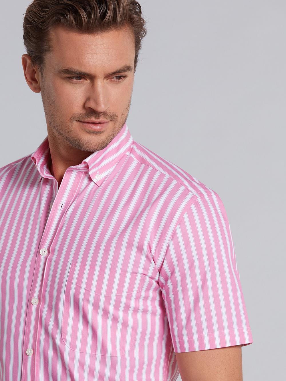 Pink and white stripes twill shirt  - Short sleeves