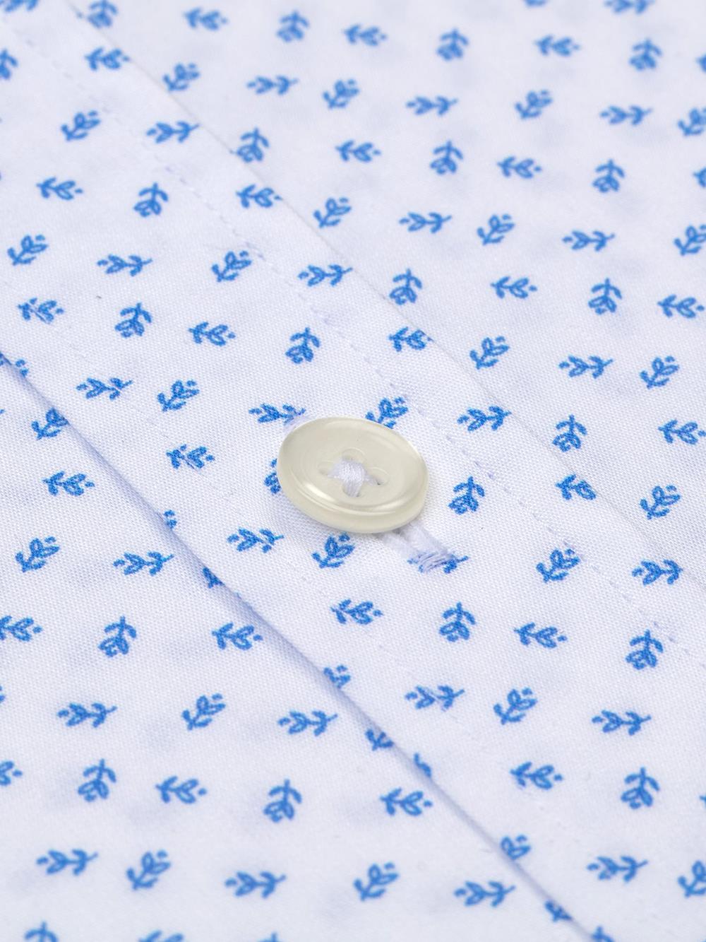 Blue floral printed white popelin shirt  - Short sleeves