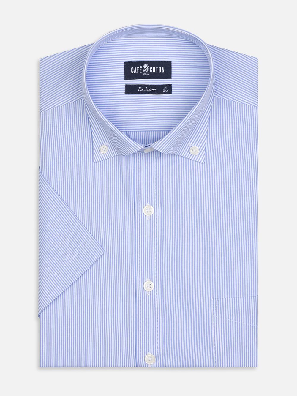 Menthon-Kurzarmhemd  mit himmelblauen Streifen - Buttondown Kragen