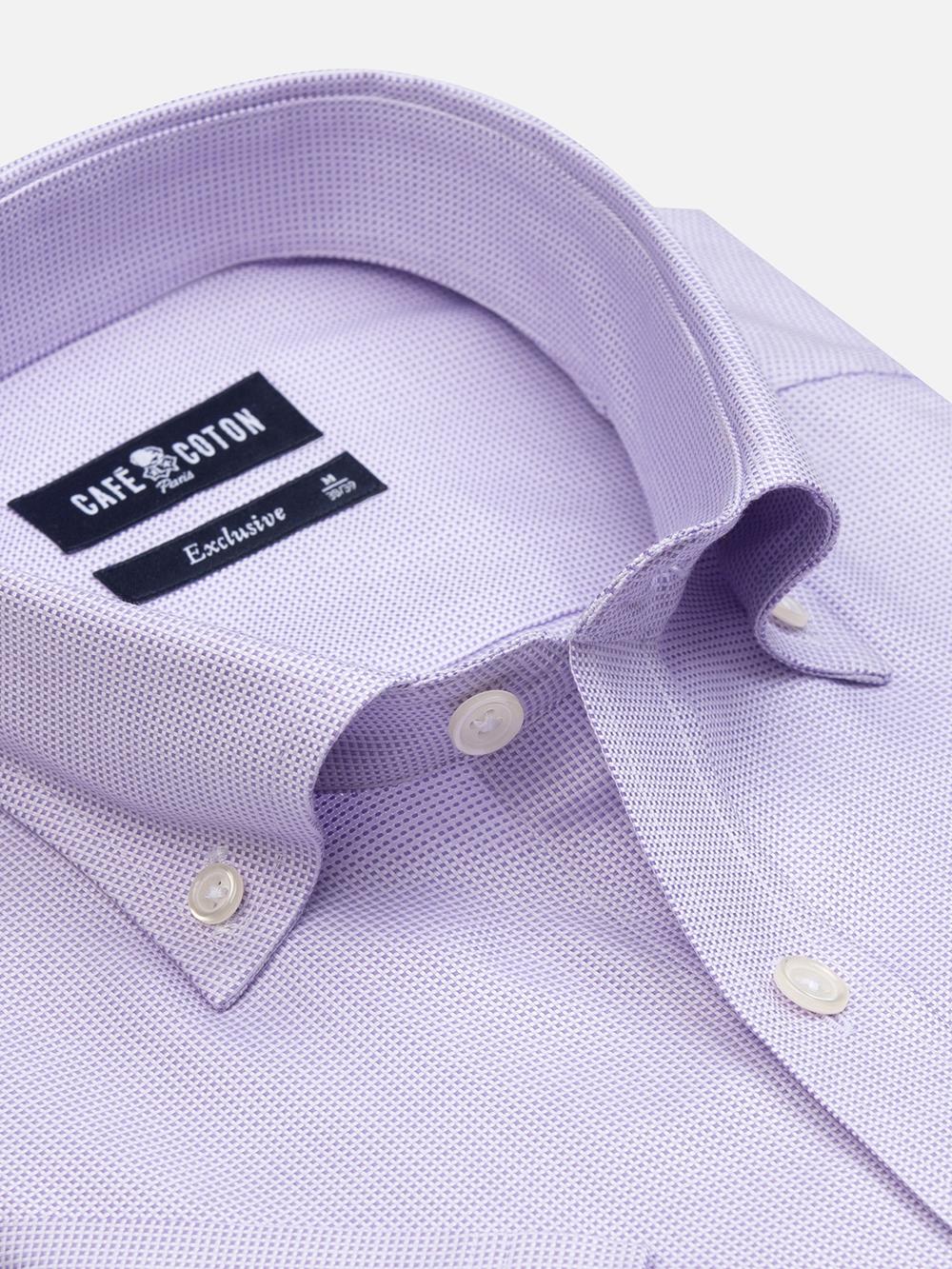 Chemise manches courtes en natté parme - Col Boutonné