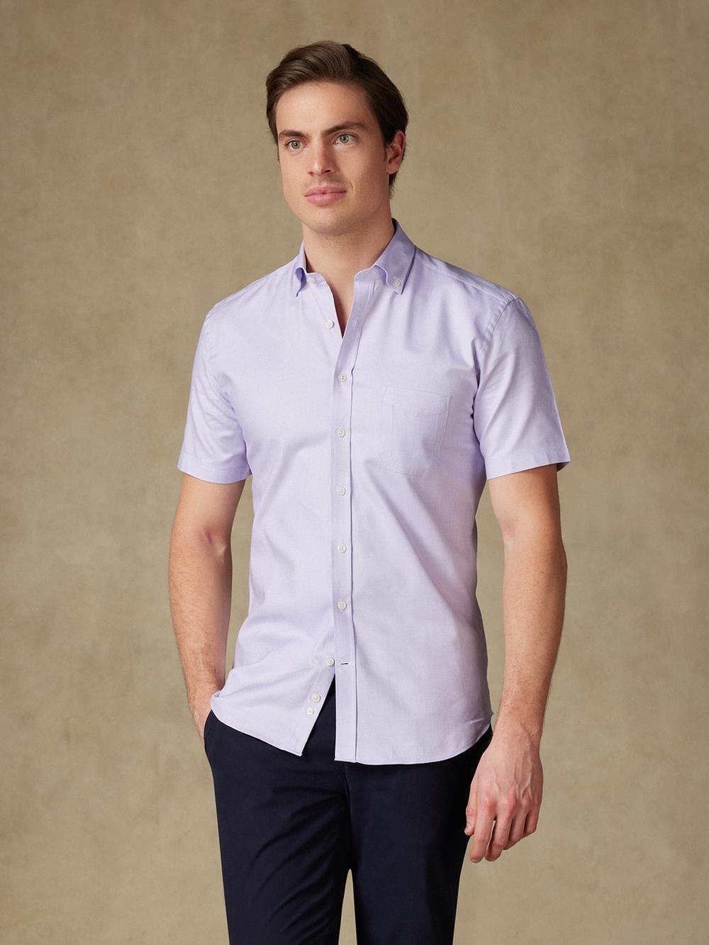 Chemise manches courtes en natté parme - Col Boutonné