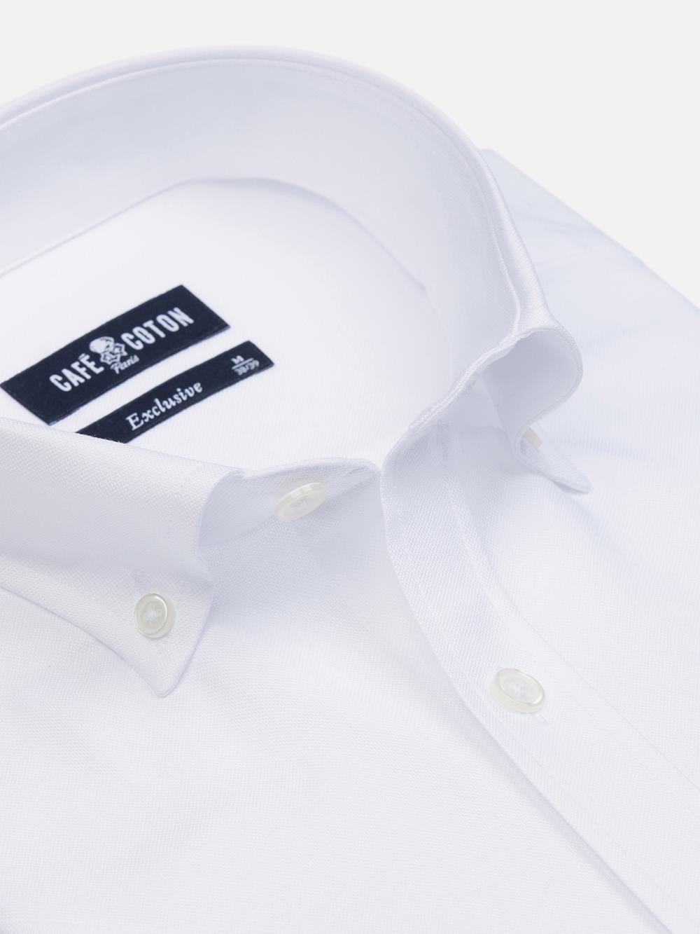 Chemise manche courte en oxford blanc - Col Boutonné