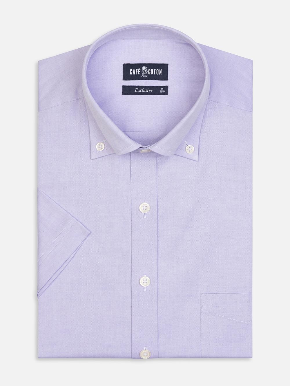 Camisa manga corta Pin Point violeta - Cuello Abotonado