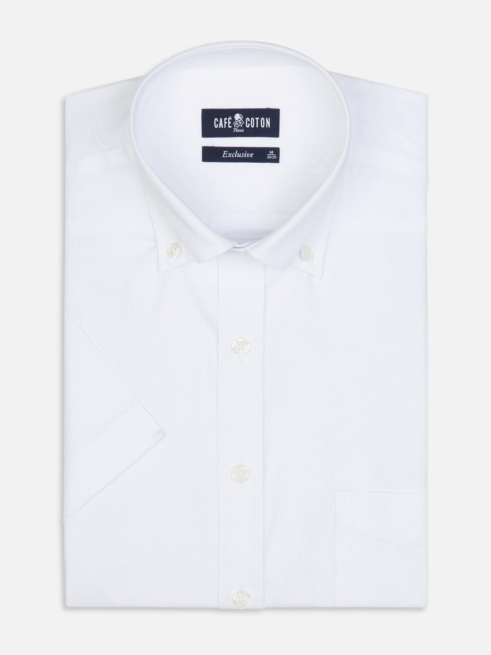 Chemise manche courte en popeline blanche - Col Boutonné