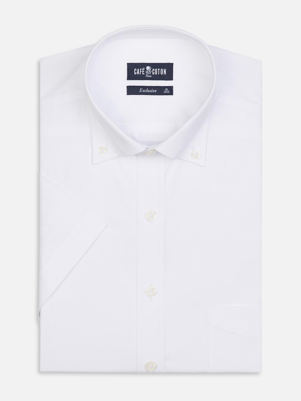 Camisa manica corta in popeline bianco - Colletto abbottonato