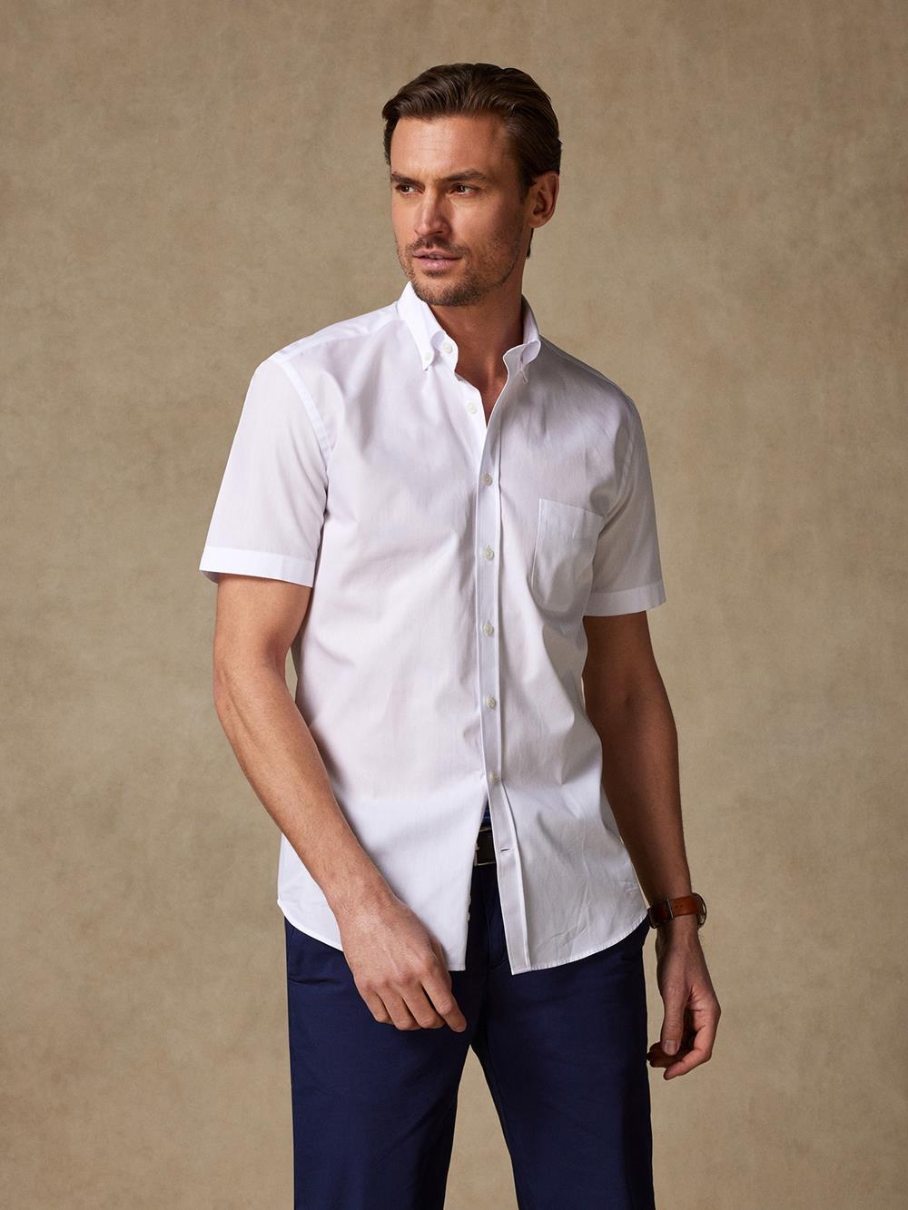 White poplin short sleeves shirt - Button down collar