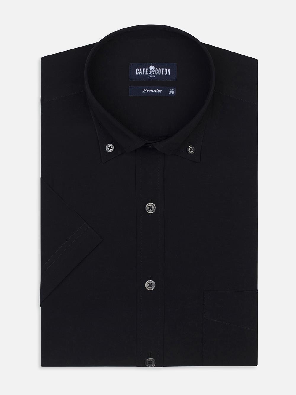 Black poplin shirt - Short Sleeves