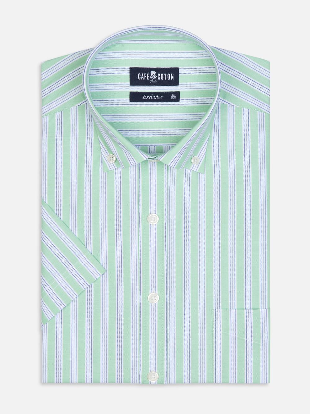Robin groene strepen korte mouwen shirt - Buttoned kraag