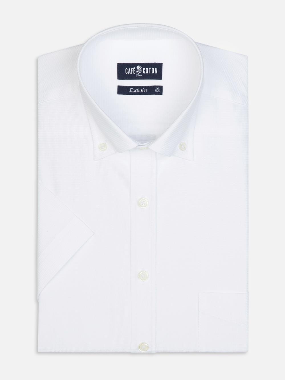 Camicia manica corta Tea bianco testurizzata - Collo con bottoni
