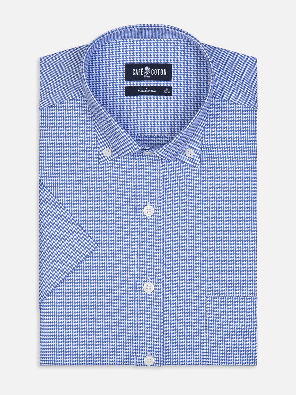 Tomy Hemd mit kurzen Ärmeln aus blauem Twill - Button-Down-Kragen