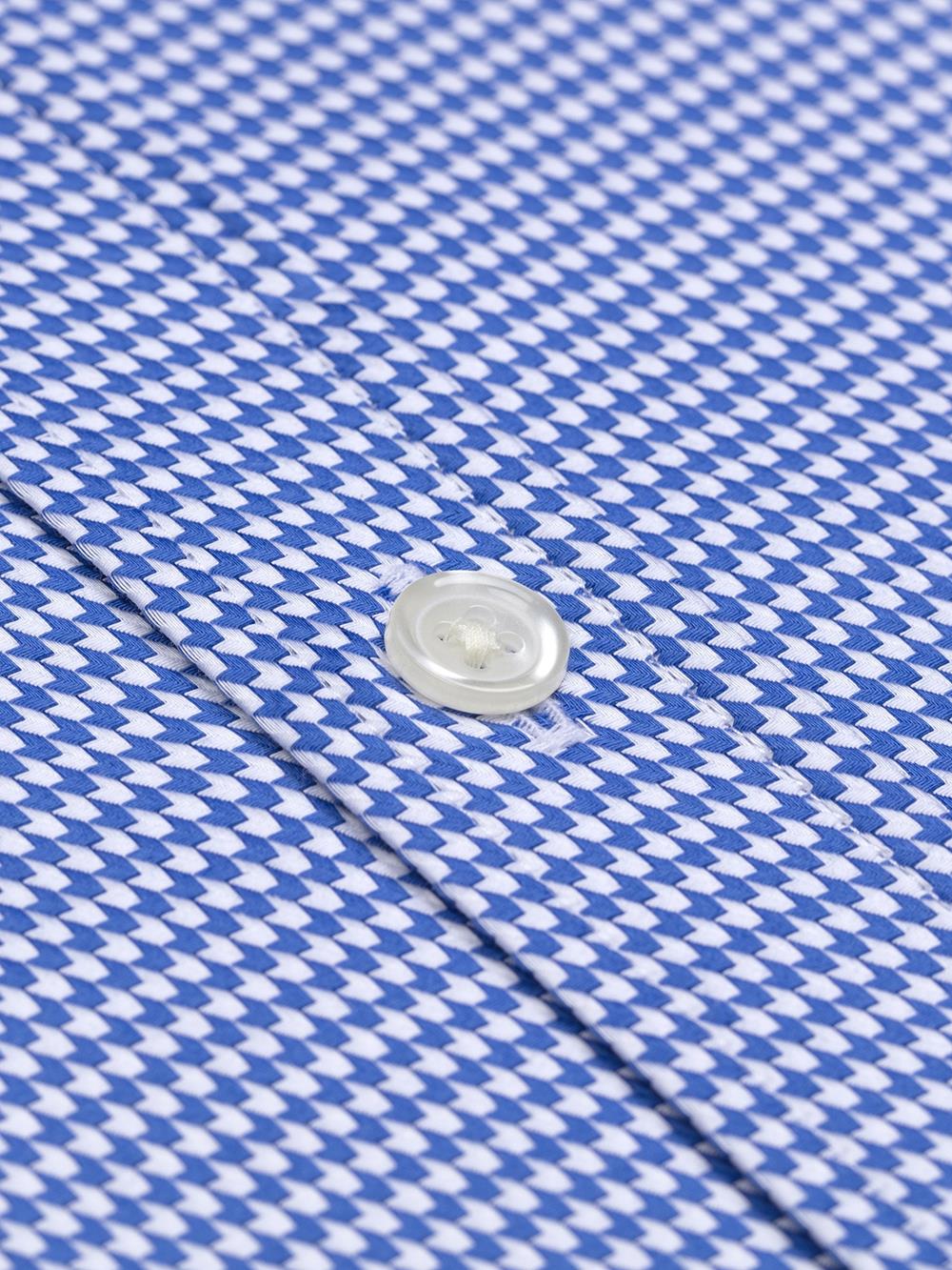 Camisa Tomy de manga corta en sarga azul - Cuello abotonado