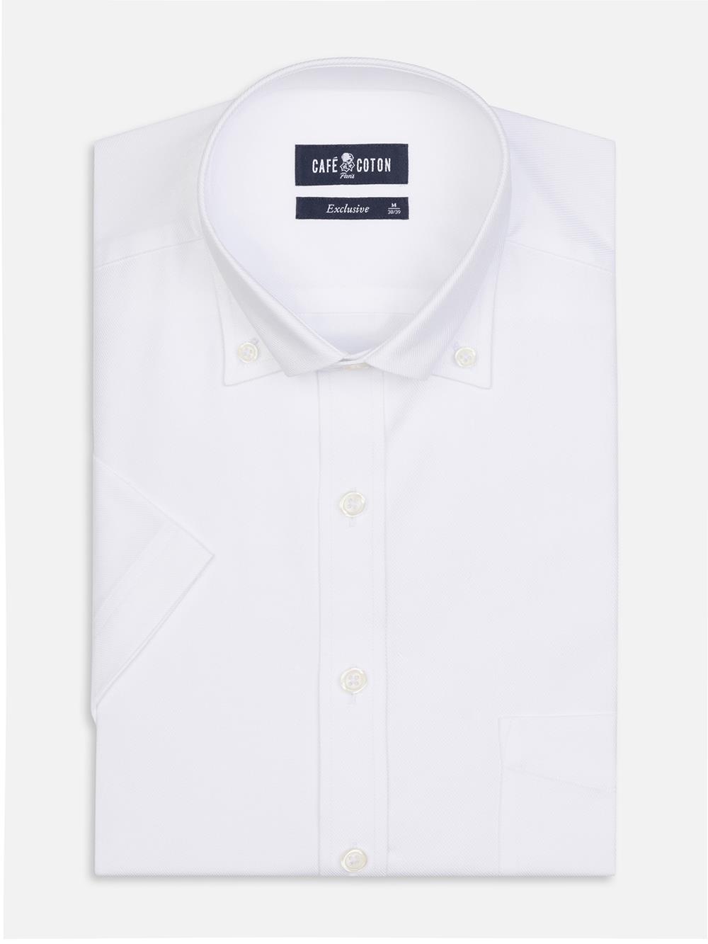 Chemise manches courtes en twill blanc - Col Boutonné